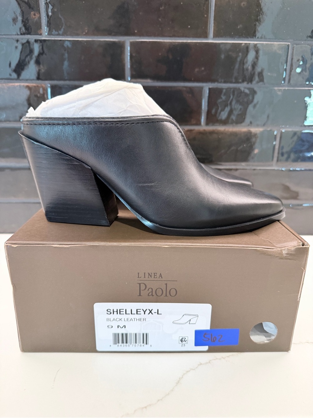 Paolo Shelley Black Leather Mule Heels